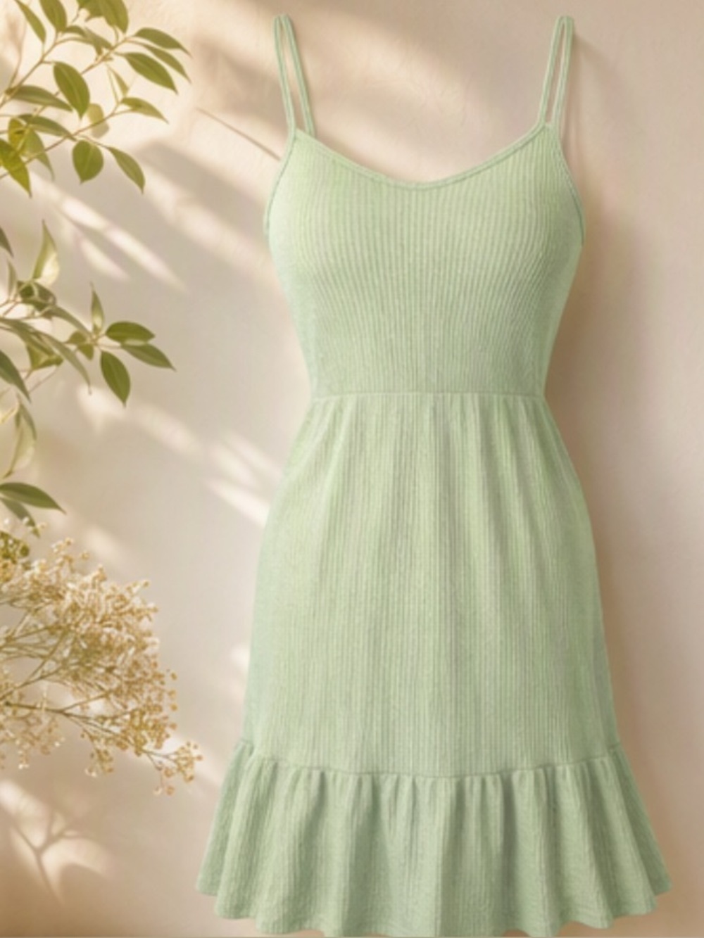 🌷 Caution To The Wind🌷 Mint Green Ribbed Ruffle Dress - Picture 10 of 11